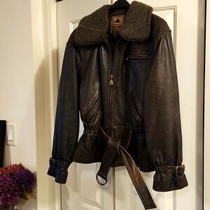 Aviator leather jacket, size L